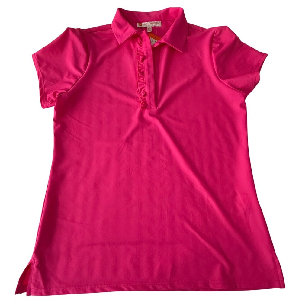 Jude Connally Austin Swing Pink Polo Shirt Nylon/Spandex Short Sleeve Ruffle Col